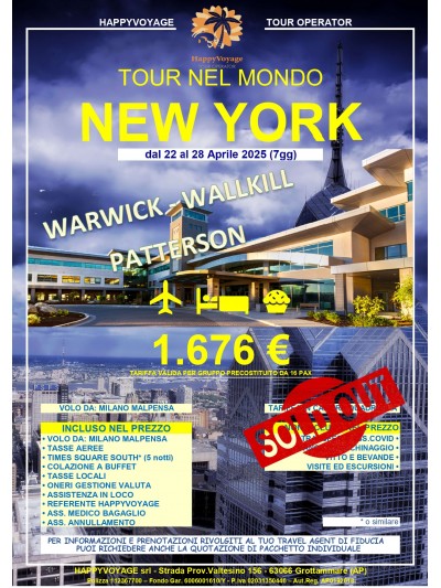 22 Apr. Tour New York 7gg